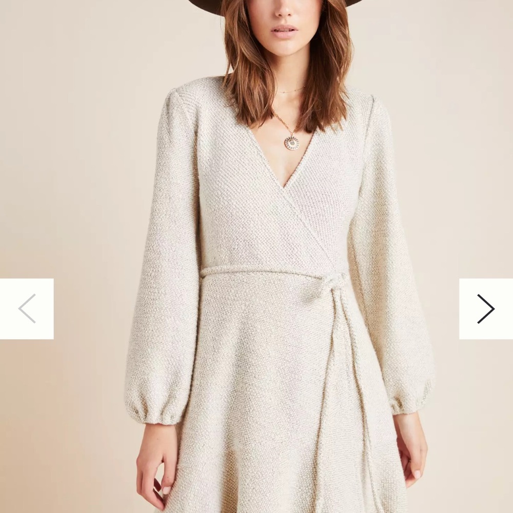 Anthropologie Cream  Diana Knit Mini Wrap Dress